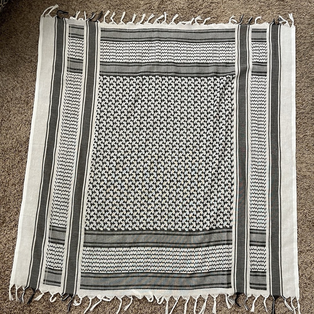 Authentic Palestinian Keffiyeh Scarf Black White Traditional Arab Shemagh Wrap